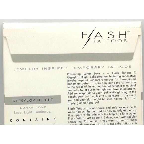 Flash Tattoos Lunar Love Authentic Metallic Temporary Tattoos 4 Sheet Pack - Picture 12 of 12